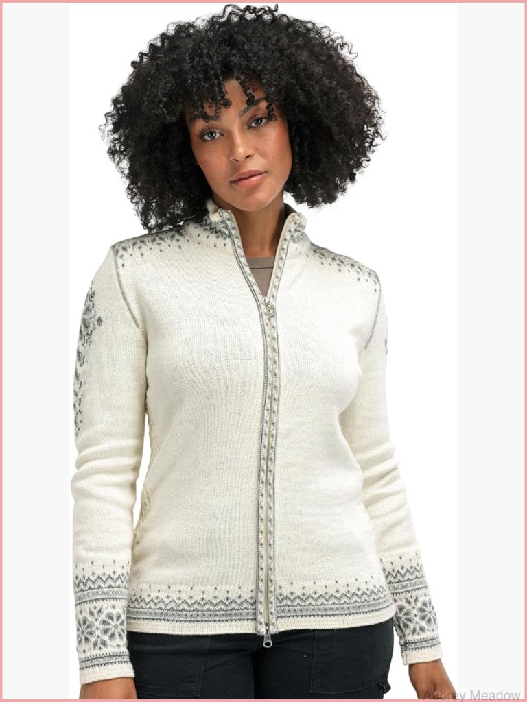 100% Wool Norwegian Cardigan Two Way Zipper Jacket Women's